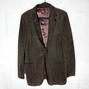 Vintage Miracle Brown Suede Leather & Sheepskin Two Button Western Blazer 44L